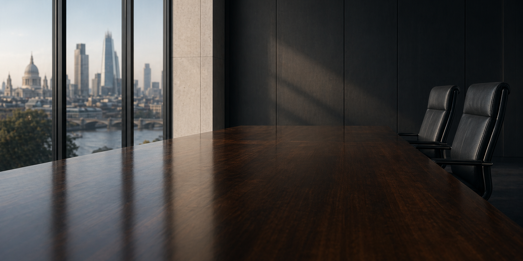 Executive boardroom with London skyline